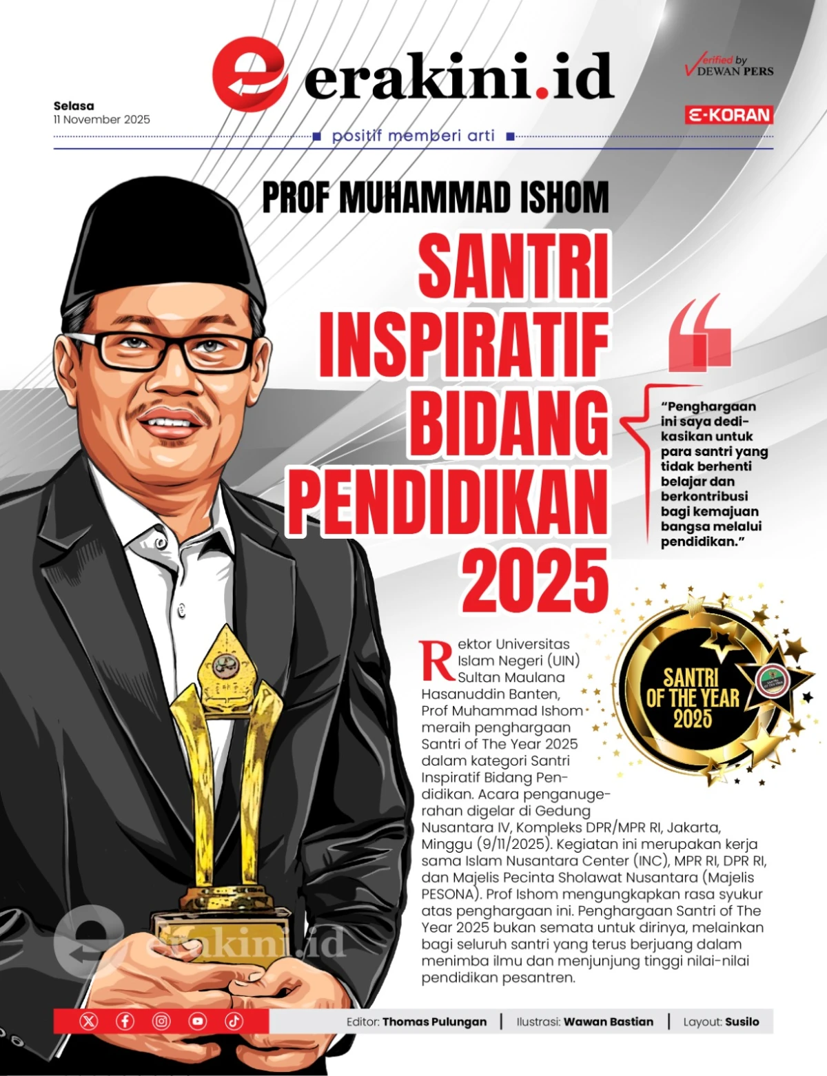 Prof Muhammad Ishom: Santri Inspiratif Bidang Pendidikan 2025