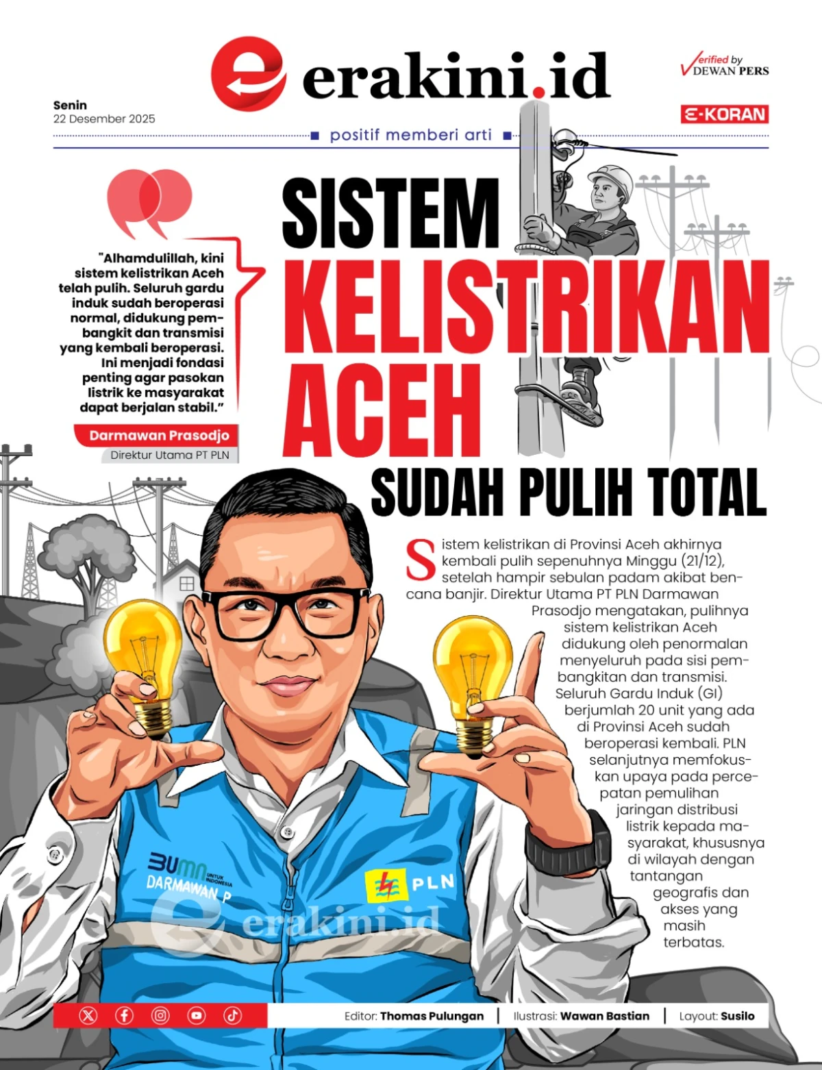 Sistem Kelistrikan Aceh Sudah Pulih Total