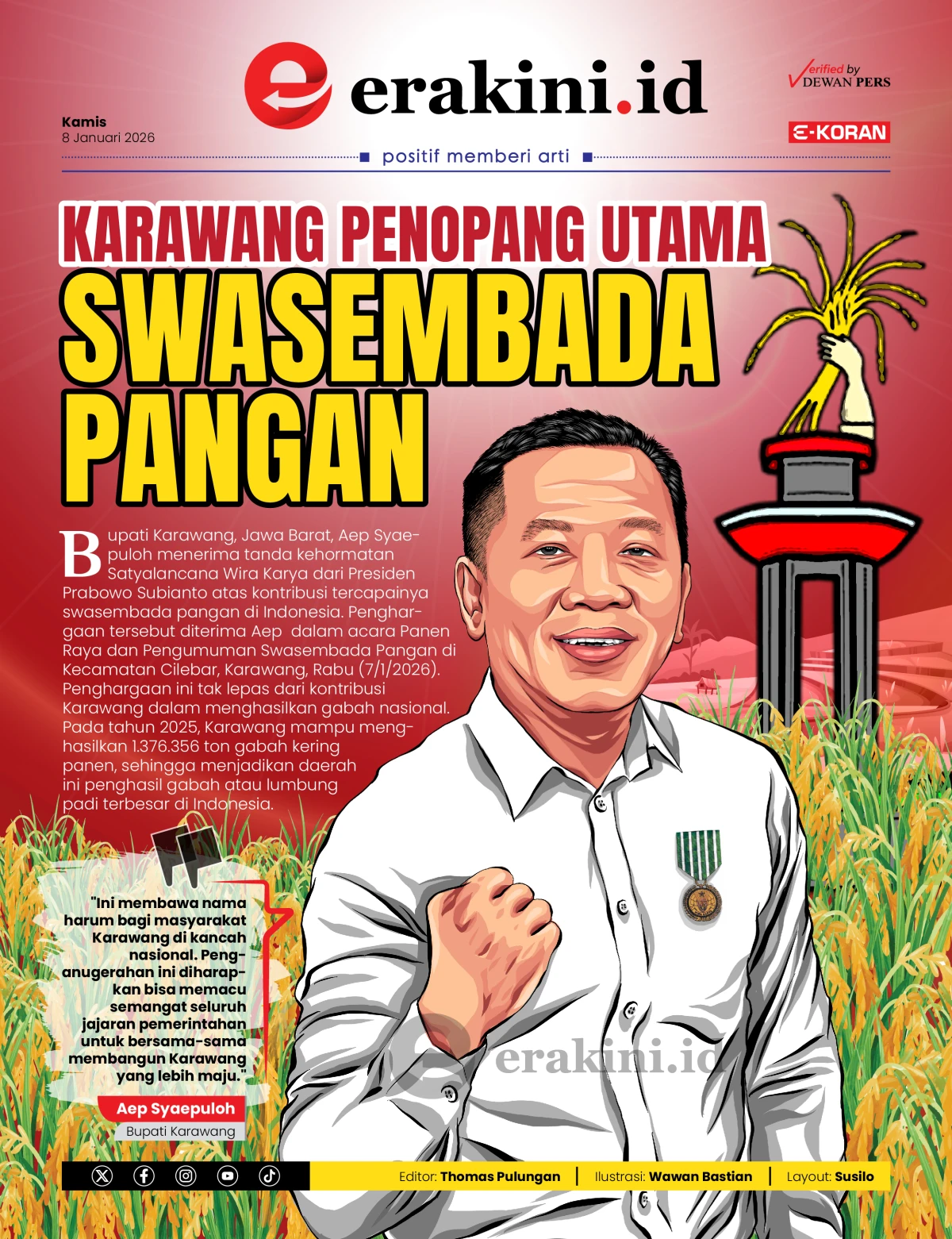 Karawang Penopang Utama Swasembada Pangan