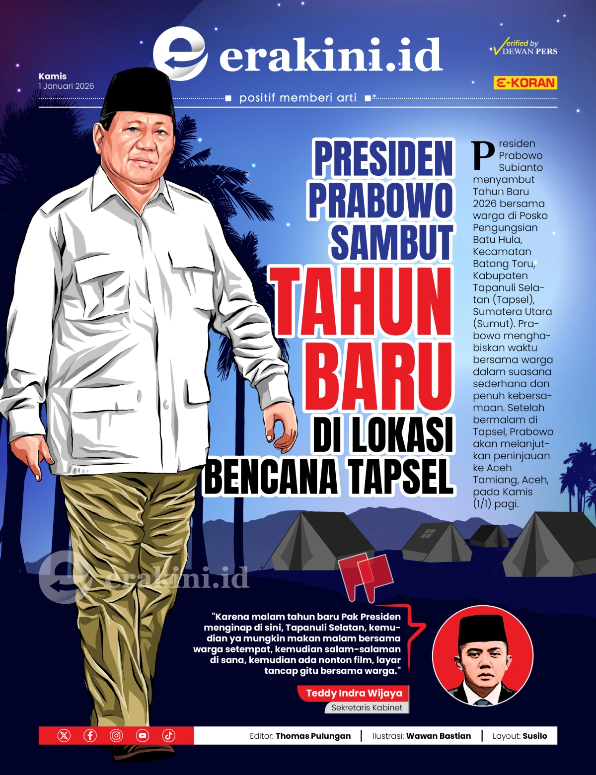 Presiden Prabowo Sambut Tahun Baru di Lokasi Bencana Tapsel