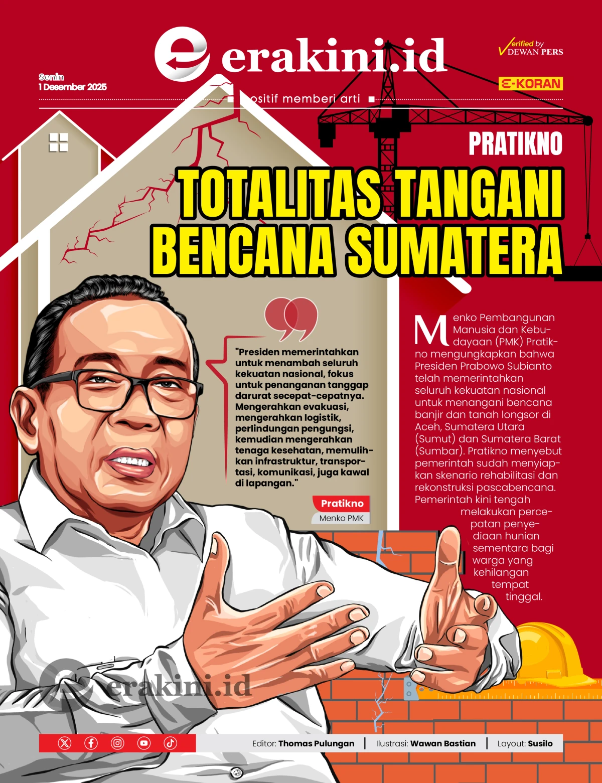 Pratikno: Totalitas Tangani Bencana Sumatera