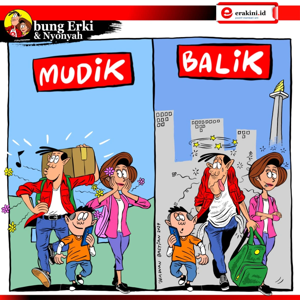 Bung Erki - perbandingan ekspresi mudik dan balik.