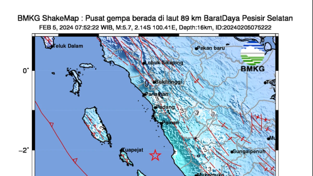 Gempa M 5,7 Guncang Sumatra Barat, Terasa di Padang, Agam hingga Buktitinggi