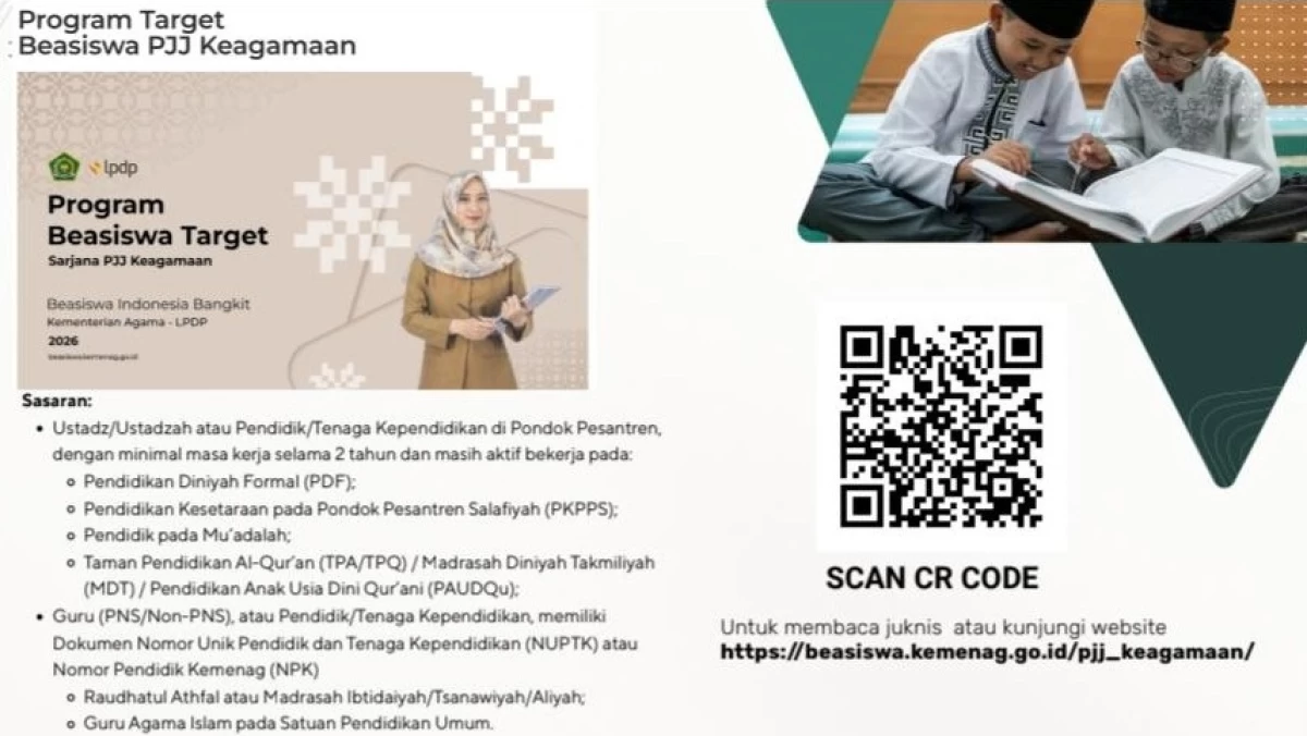 Kabar Baik bagi Ustaz-Ustazah, Kemenag Buka Beasiswa PJJ Keagamaan, Pendaftaran hingga 31 Mei 2026