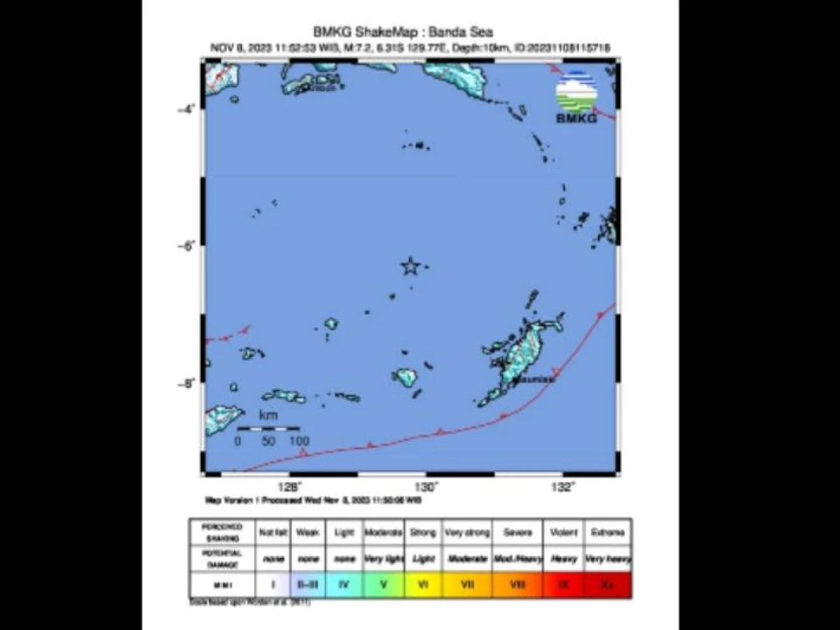 Gempa Bermagnitudo 7,2 Guncang Barat Laut Tanimbar, Maluku